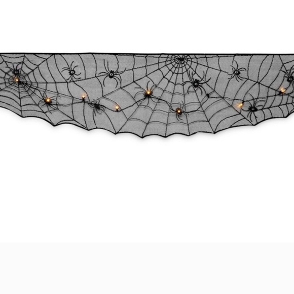 Black lace light up spider web mantel scarf 96" - Picture 4 of 11